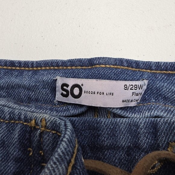 SO Flare Jeans Womens 9 29W Blue Lace Up Front High Waist Frayed Hem Retro Y2K - Picture 6 of 11